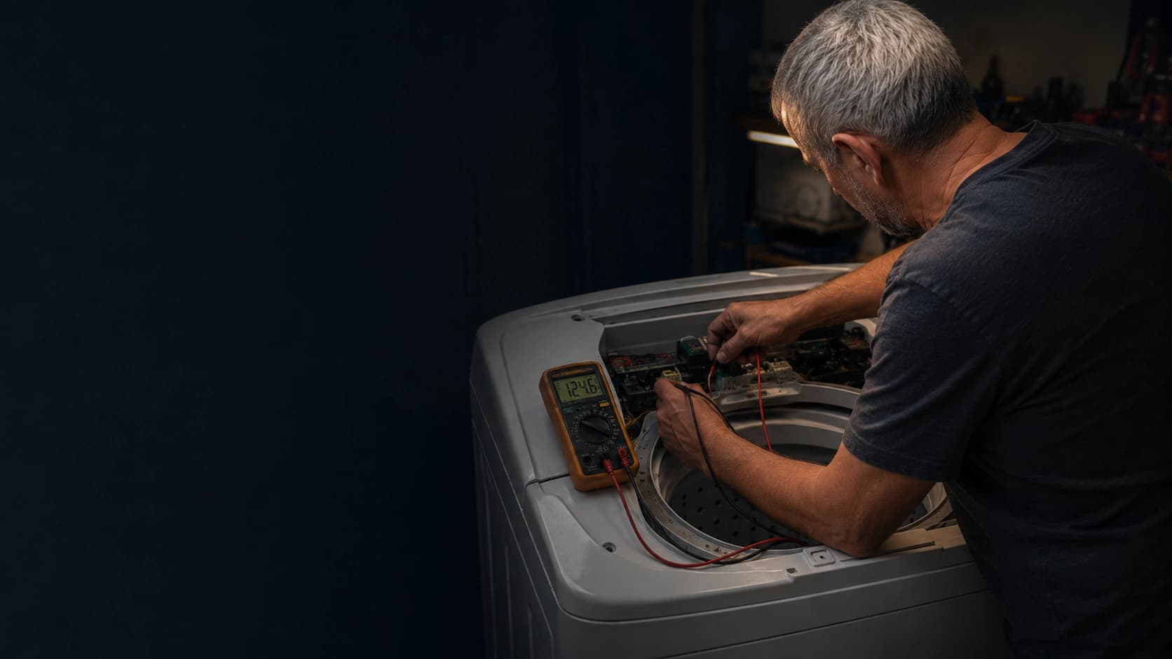 Técnico analisando placa eletrônica de eletrodoméstico