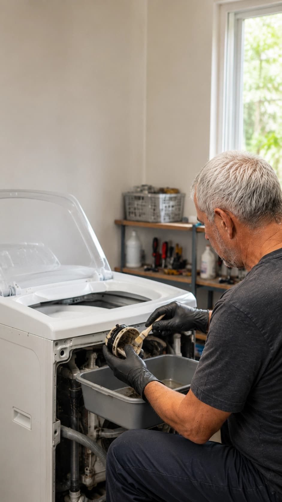 Técnico realizando conserto de máquina de lavar roupas - mobile